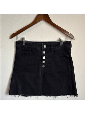 C'Est Toi Black Raw Hem Button Fly Jean Skirt Size M